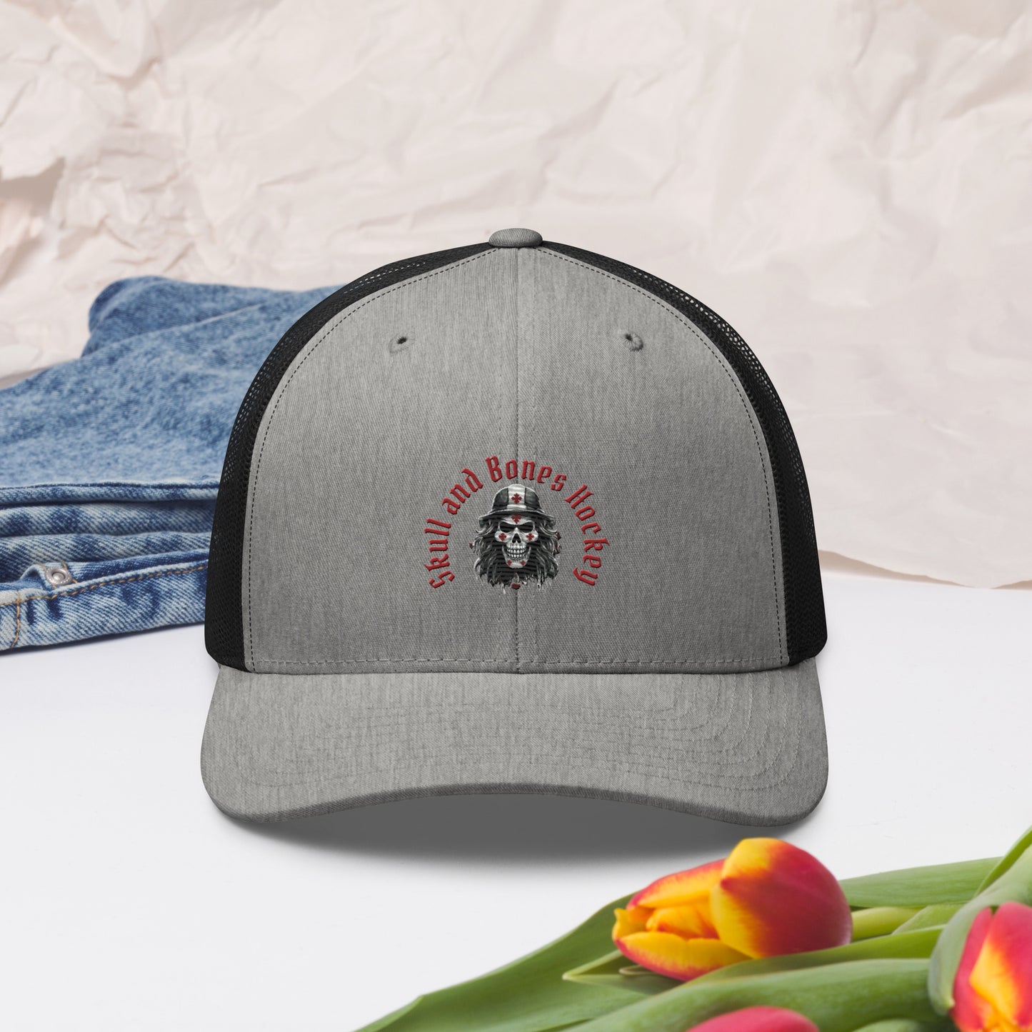Canadian Crimson Skull Hockey Retro Trucker Hat