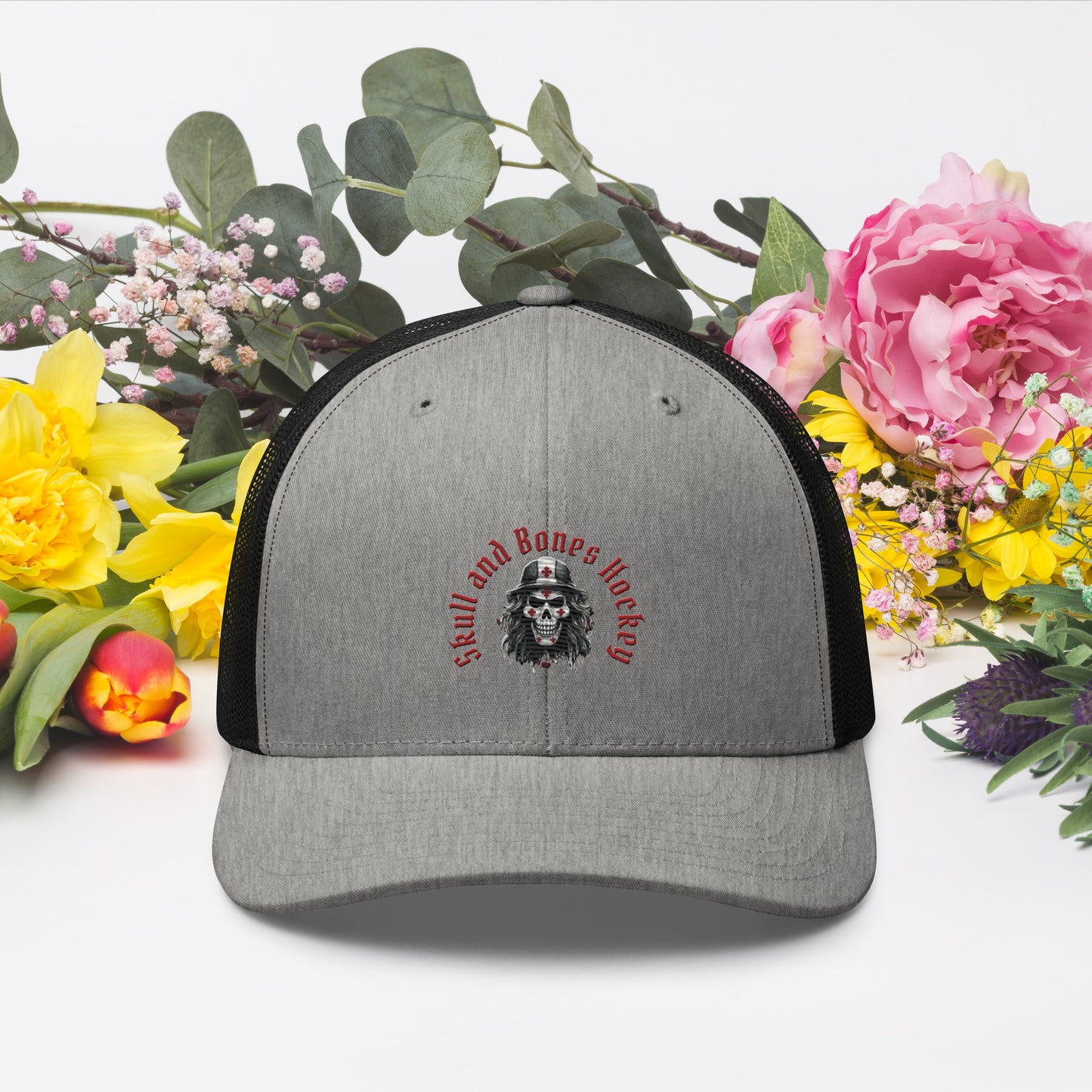 Canadian Crimson Skull Hockey Retro Trucker Hat