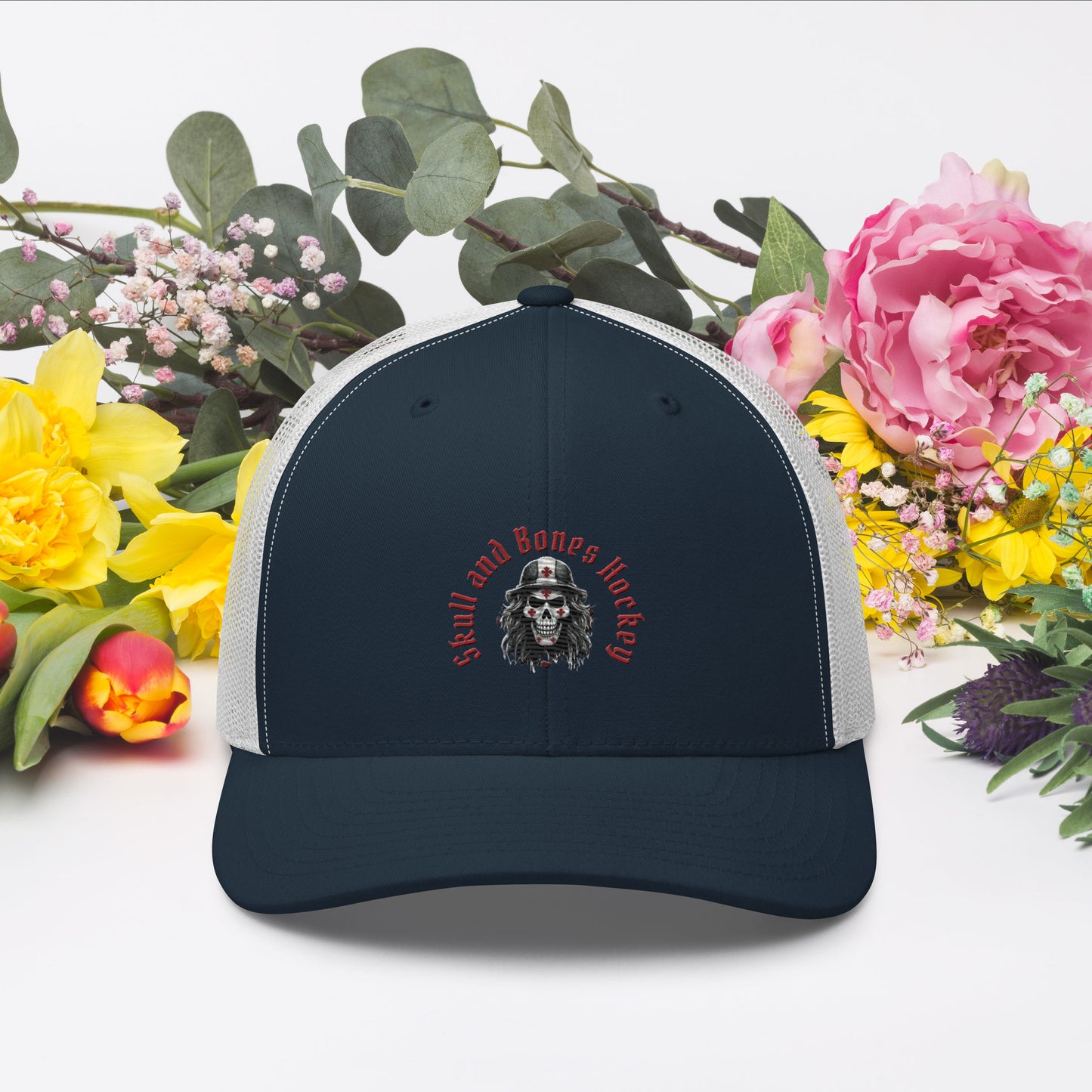 Canadian Crimson Skull Hockey Retro Trucker Hat